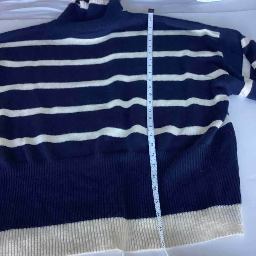 Topshop Oversized Sweater Size XS Navy White Stripe Turtleneck